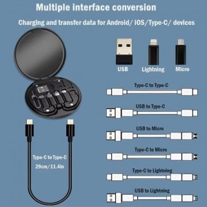 Кутийка с USB-C кабел + преходници към A, Micro, Lightning