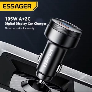 Essager 105W зарядно за кола с дисплей, PD 3.0, QC 3.0, PPS