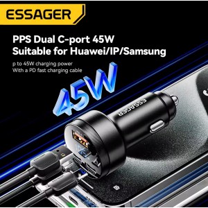 Essager 105W зарядно за кола с дисплей, PD 3.0, QC 3.0, PPS