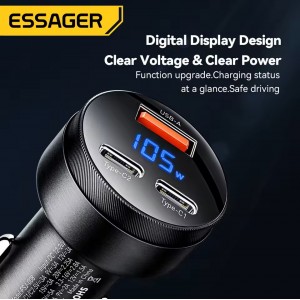 Essager 105W зарядно за кола с дисплей, PD 3.0, QC 3.0, PPS