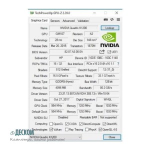 NVIDIA Quadro K1200 4GB GDDR5 Low Profile